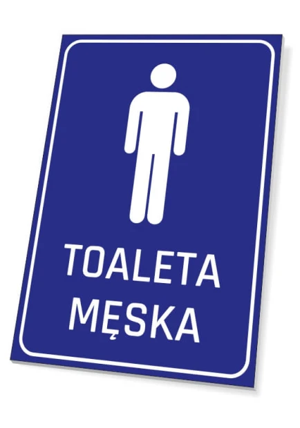 Tabliczka Toaleta męska T233 - Wzór graficzny. Niebieskie tło z białymi literami i symbolem mężczyzny