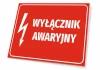 Tabliczka Wyłącznik awaryjny T241 - Wzór graficzny. Czerwone tło z białym tekstem i symbolem błyskawicy