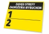 Tabliczka Zasięg strefy zagrożenia wybuchem - Wzór graficzny. Żółte tło z czarnym tekstem i pustymi polami