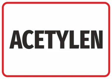 Naklejka Acetylen - Wzór graficzny. Duże litery w kolorze czarnym na białym tle, otoczone czerwoną ramką