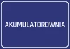 Naklejka Akumulatorownia - Wzór graficzny. Prosty, prostokątny kształt z białym napisem na niebieskim tle