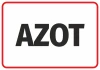 Naklejka Azot - Wzór graficzny. Duże litery AZOT w czerni na białym tle, otoczone czerwoną ramką
