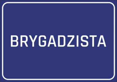 Naklejka Brygadzista - Wzór graficzny. Niebieskie tło z białym napisem BRYGADZISTA w dużych literach