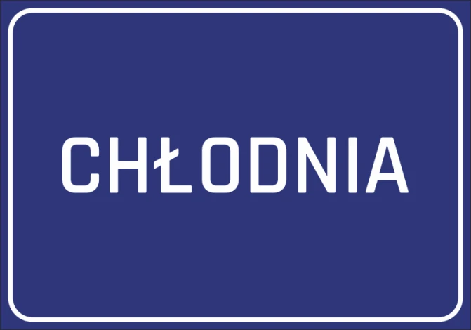 Naklejka Chłodnia - Wzór graficzny. Niebieskie tło z białym napisem CHŁODNIA w prostych literach