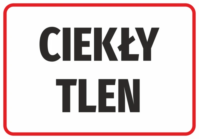 Naklejka Ciekły tlen - Wzór graficzny. Czarny tekst na białym tle, duże litery, prostokątna forma
