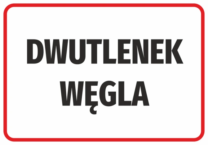 Naklejka Dwutlenek węgla - Wzór graficzny. Prosta grafika z dużymi, czarnymi literami na białym tle. Czerwona ramka