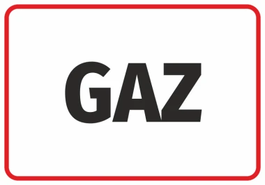 Naklejka Gaz - Wzór graficzny. Czarne litery na białym tle, otoczone czerwoną ramką