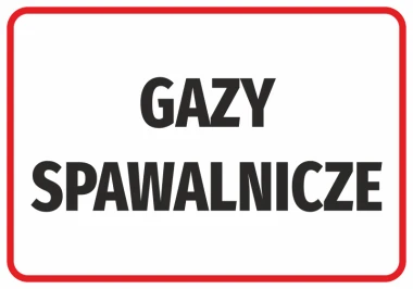 Naklejka Gazy spawalnicze - Wzór graficzny. Duże, czarne litery na białym tle w czerwonej ramce