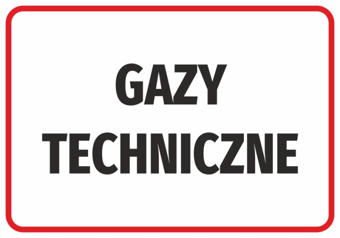 Naklejka Gazy techniczne - Wzór graficzny. Duży, czarny tekst na białym tle w czerwonej ramce