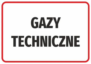 Naklejka Gazy techniczne - Wzór graficzny. Duży, czarny tekst na białym tle w czerwonej ramce