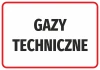 Naklejka Gazy techniczne - Wzór graficzny. Duży, czarny tekst na białym tle w czerwonej ramce