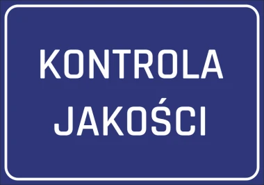 Naklejka Kontrola jakości - Wzór graficzny. Niebieskie tło z białym napisem KONTROLA JAKOŚCI