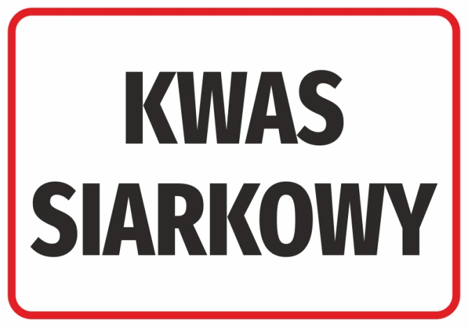 Naklejka Kwas siarkowy - Wzór graficzny. Czerwony prostokąt z białym tłem i dużym czarnym napisem