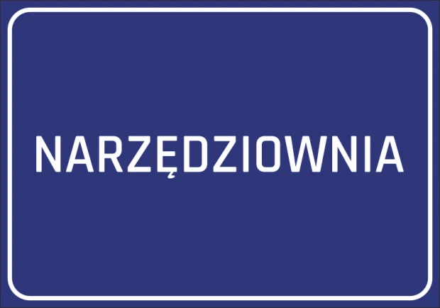Naklejka Narzędziownia - Wzór graficzny. Niebieskie tło z białym napisem NARZĘDZIOWNIA