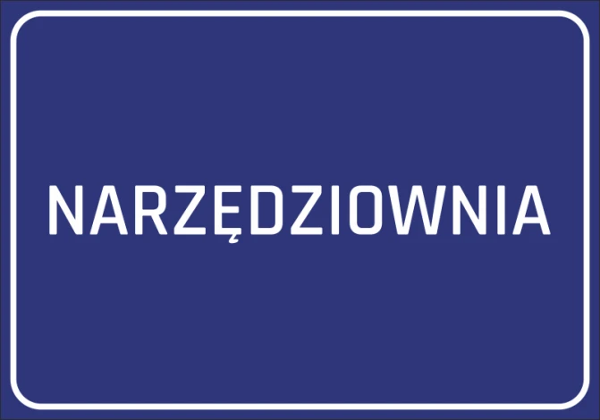Naklejka Narzędziownia - Wzór graficzny. Niebieskie tło z białym napisem NARZĘDZIOWNIA