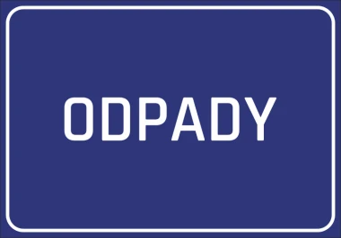 Naklejka Odpady N294 - Wzór graficzny. Niebieskie tło z białym napisem ODPADY w dużej, prostokątnej czcionce