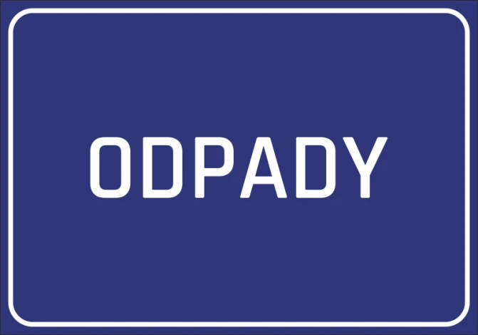 Naklejka Odpady N294 - Wzór graficzny. Niebieskie tło z białym napisem ODPADY w dużej, prostokątnej czcionce