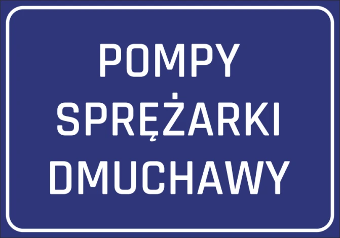Naklejka Pompy sprężarki dmuchawy - Wzór graficzny. Niebieskie tło z białym tekstem w dużych literach