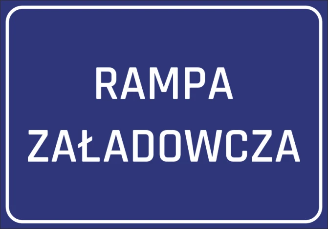 Naklejka Rampa załadowcza - Wzór graficzny. Prosty niebieski prostokąt z białym tekstem
