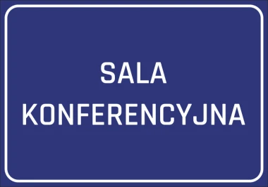Naklejka Sala konferencyjna - Wzór graficzny. Prosty prostokąt w granatowym kolorze z białym napisem