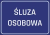 Naklejka Śluza osobowa - Wzór graficzny. Prosty, prostokątny kształt z białym tekstem na niebieskim tle