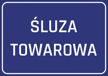 Naklejka Śluza towarowa - Wzór graficzny. Prosty prostokąt w kolorze niebieskim z białym napisem