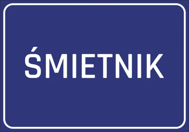 Niebieska naklejka informacyjna BHP z białym napisem ŚMIETNIK i ramką, przeznaczona do oznaczania pomieszczeń