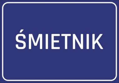Naklejka Śmietnik - Wzór graficzny. Niebieskie tło z białym napisem ŚMIETNIK w dużych literach