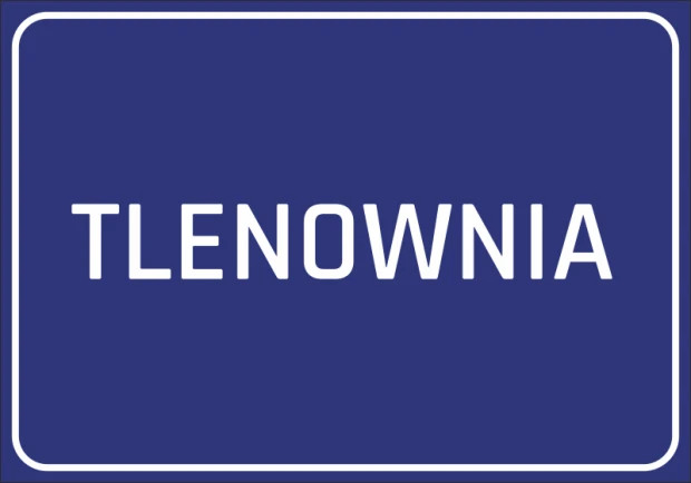 Naklejka Tlenownia - Wzór graficzny. Prosty, duży napis TLENOWNIA na jednolitym, ciemnoniebieskim tle