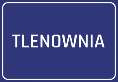 Naklejka Tlenownia - Wzór graficzny. Prosty, duży napis TLENOWNIA na jednolitym, ciemnoniebieskim tle