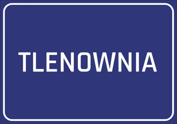 Naklejka Tlenownia - Wzór graficzny. Prosty, duży napis TLENOWNIA na jednolitym, ciemnoniebieskim tle