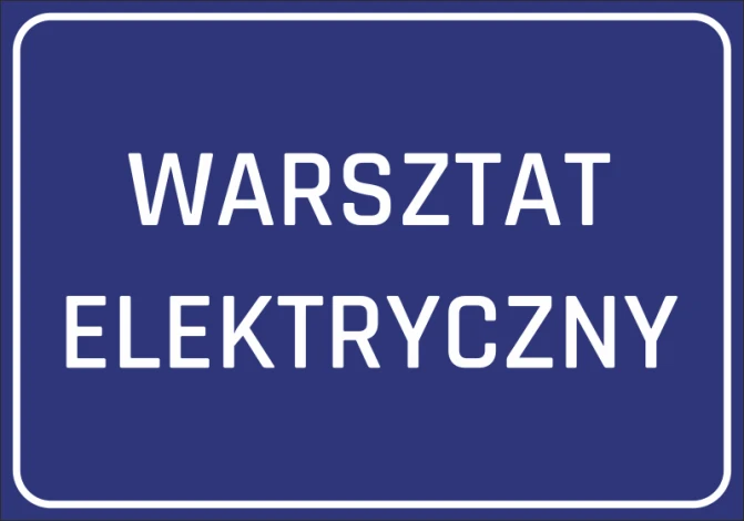 Naklejka Warsztat elektryczny - Wzór graficzny. Niebieskie tło z białym napisem WARSZTAT ELEKTRYCZNY