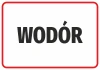 Naklejka Wodór - Wzór graficzny. Duży napis WODÓR w czarnym kolorze na białym tle z czerwoną ramką