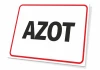 Tabliczka Azot - Wzór graficzny. Prosta tabliczka z napisem AZOT w dużych, czarnych literach na białym tle, otoczona