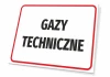 Tabliczka Gazy techniczne - Wzór graficzny. Prosta prostokątna forma z dużym czarnym napisem na białym tle, otoczona