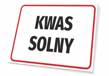 Tabliczka Kwas solny - Wzór graficzny. Prosty prostokąt z białym tłem i grubym czarnym napisem. Czerwony obramowanie