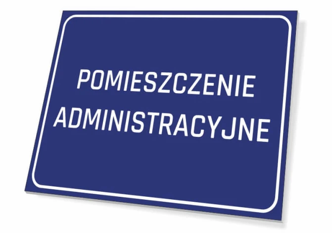 Tabliczka Pomieszczenie administracyjne - Wzór graficzny. Prostokątna tabliczka z niebieskim tłem i białym napisem