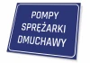Tabliczka Pompy sprężarki dmuchawy - Wzór graficzny. Prostokątna tabliczka z niebieskim tłem i białym tekstem