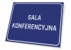 Tabliczka Sala konferencyjna - Wzór graficzny. Prostokątna tabliczka z niebieskim tłem i białym napisem