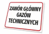 Tabliczka Zawór główny gazów technicznych - Wzór graficzny. Prosta tabliczka z dużym, wyraźnym napisem na białym tle