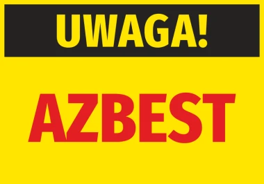Naklejka Uwaga Azbest - Wzór graficzny. Czarny napis UWAGA! na żółtym tle, poniżej czerwony napis AZBEST