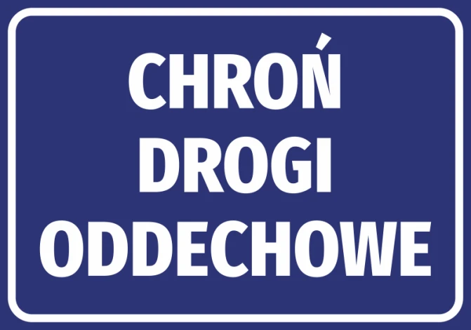 Naklejka Chroń drogi oddechowe - Wzór graficzny. Niebieskie tło z białym tekstem dużymi literami