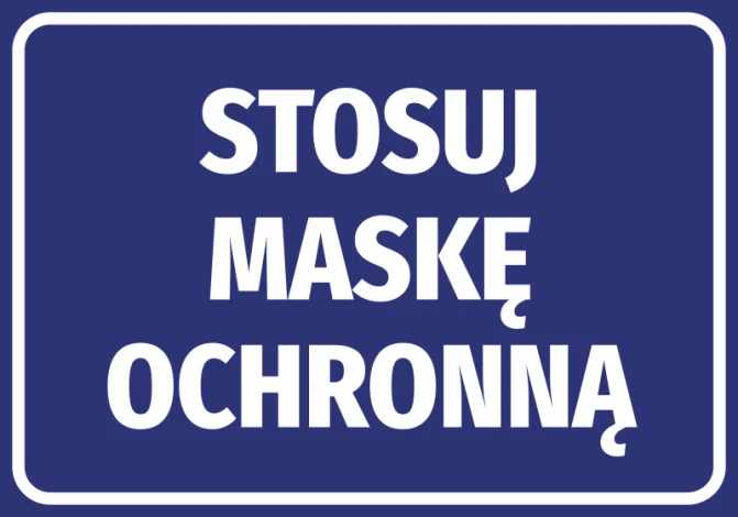 Naklejka Stosuj maskę ochronną - Wzór graficzny. Niebieskie tło z białym tekstem w dużych literach