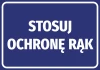 Naklejka Stosuj ochronę rąk - Wzór graficzny. Prosty, prostokątny kształt z białym tekstem na ciemnoniebieskim tle