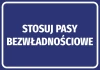 Naklejka Stosuj pasy bezwładnościowe - Wzór graficzny. Prosty, prostokątny kształt z białym tekstem na ciemnym tle