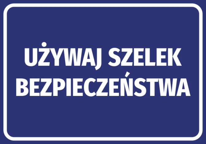 Naklejka Używaj szelek bezpieczeństwa - Wzór graficzny. Niebieskie tło z białym tekstem dużymi literami