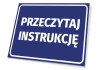 Tabliczka Przeczytaj instrukcję - Wzór graficzny. Prostokątna tabliczka z niebieskim tłem i białym tekstem