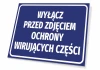 Tabliczka Wyłącz przed zdjęciem ochrony wirujących części - Wzór graficzny. Prosta, prostokątna tabliczka z białym tekstem
