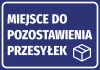 Naklejka Miejsce do pozostawienia przesyłek - Wzór graficzny. Niebieskie tło z białym tekstem i ikoną paczki