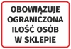 Naklejka Obowiązuje ograniczona ilość osób w sklepie - Wzór graficzny. Prosty prostokąt z białym tłem i czarnym tekstem